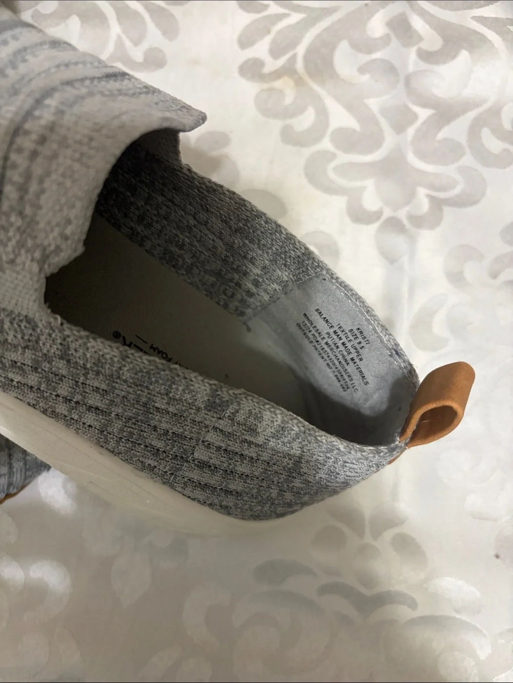 Falls Creek Gray Knit Slip-On Wedges with Tan Pull Tabs